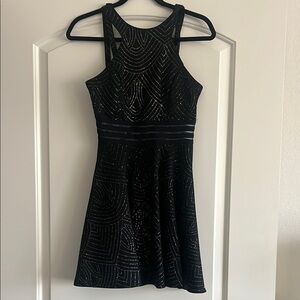 City Studio Black Ribbed Halter Mini Dress